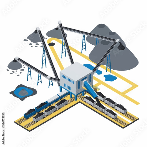 Industrial Mining Equipment and Machinery Illustration.