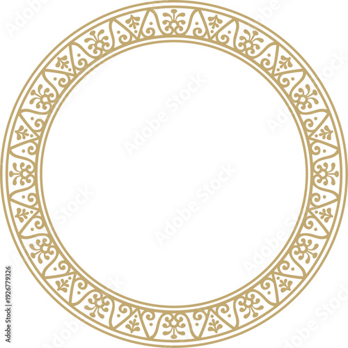Vector round gold border, frame, Pompeii ring. Circle Neopolitan ornament. Art of Ancient Rome.