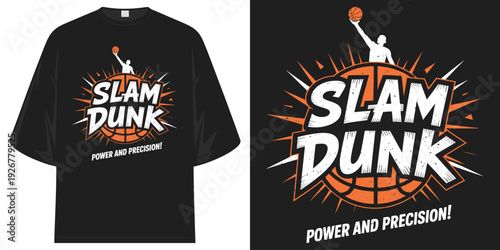 slam dunk power and precision basketball player silhouette jumping action sports graphic t shirt design vector illustration artwork