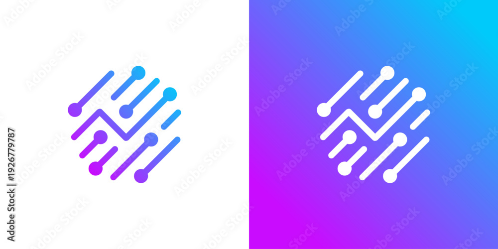 Obraz premium Dual meaning logo combining dot connection and financial graph elements, symbolizing data-driven investment, market analysis, strategic growth, and interconnected financial performance.