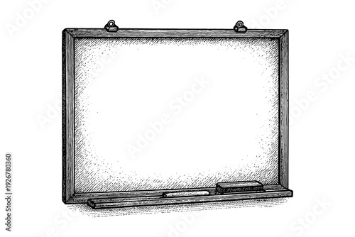 Vintage chalkboard with eraser and chalk in etching style
