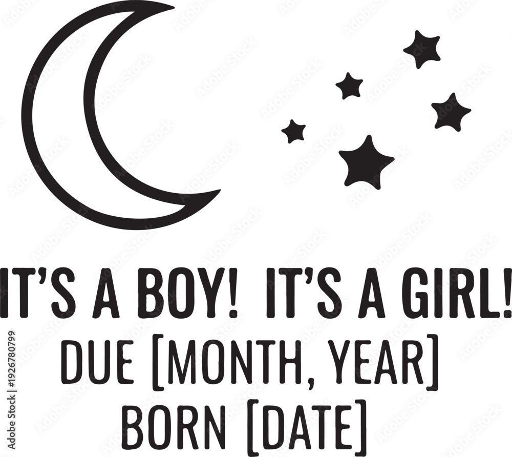 Naklejka premium Adorable moon and stars baby name sign design perfect for nursery decor, baby room wall art, and personalized gifts.