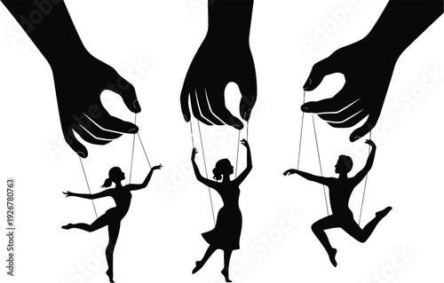 Puppet Master Outline Icon Set  Human Marionette Control Concept