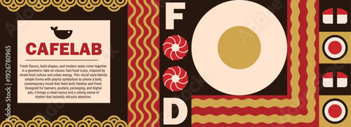 Pattern fast food with icon sushi mosaic for background geometric ingredient.