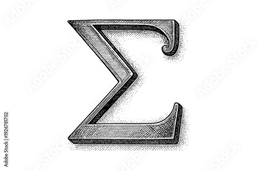 Vintage engraved style sigma symbol sketch with intricate details