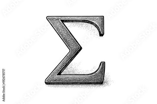 Intricate hand drawn greek sigma symbol with detailed crosshatch technique