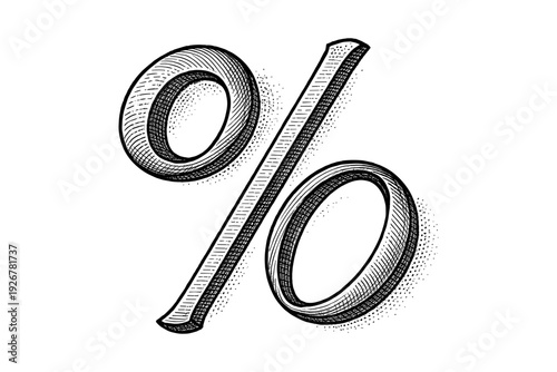 Vintage hand-drawn percentage symbol with shaded details for financial and marketing design