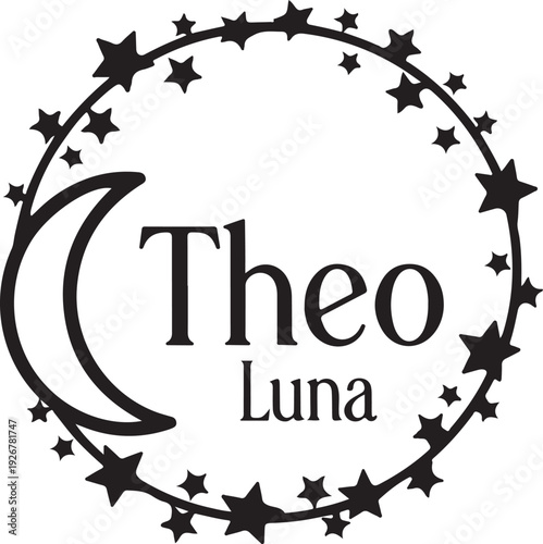 Adorable moon and stars baby name sign design perfect for nursery decor, baby room wall art, and personalized gifts.