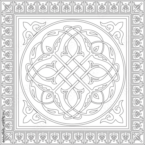 Vector black contour square classic byzantine ornament. Rectangle, border, Ancient Greece, Eastern Roman Empire frame. Decoration of the Russian Orthodox Church