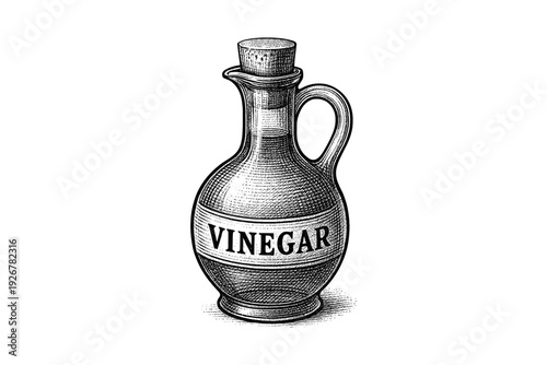 Vintage ink-style vinegar bottle with cork stopper and elegant handle