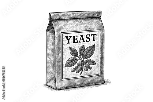 Hand drawn yeast package with botanical design in vintage style