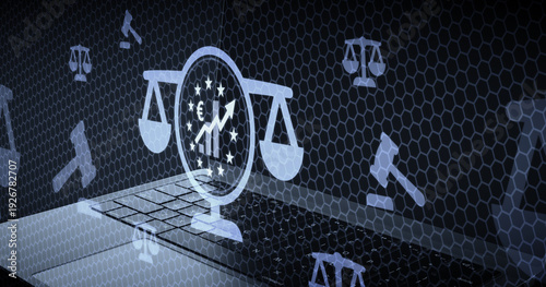Fotografi Derecho financiero europeo y leyes de economia internacional con balanza de just