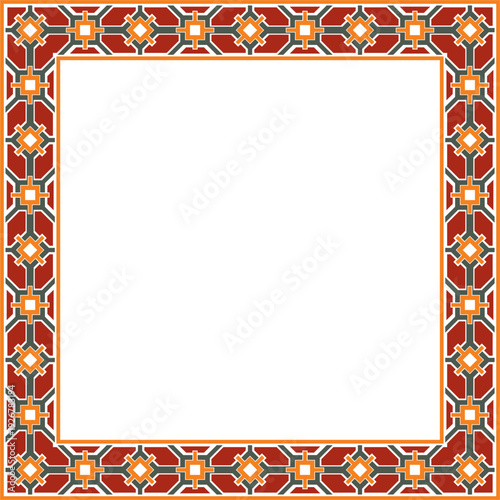 Vector square european colored ornament. Rectangular pattern, circle, ring of the Middle Ages. Revival border. Decorations of palaces and churches.

