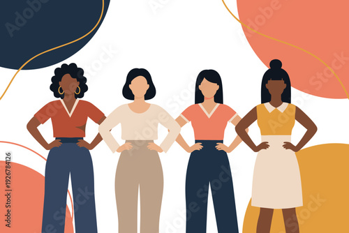 Diverse Women Standing Together Empowerment Flat Illustration.