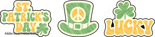 Retro St Patricks Day Scribble Embroidery Label Sticker Vector