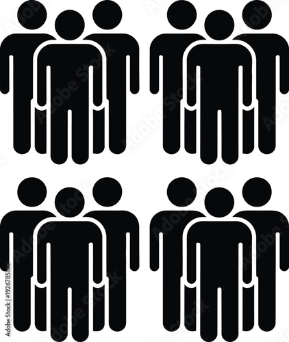 Four groups of people icons arranged in a two-by-two grid formation