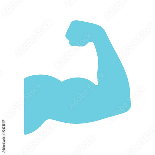 Dynamic flat illustration of a flexed muscular arm showcasing strength and determination with a bold turquoise hue against a clean white background