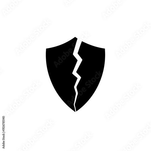 A black shield with a jagged crack running down the middle symbolizing vulnerability
