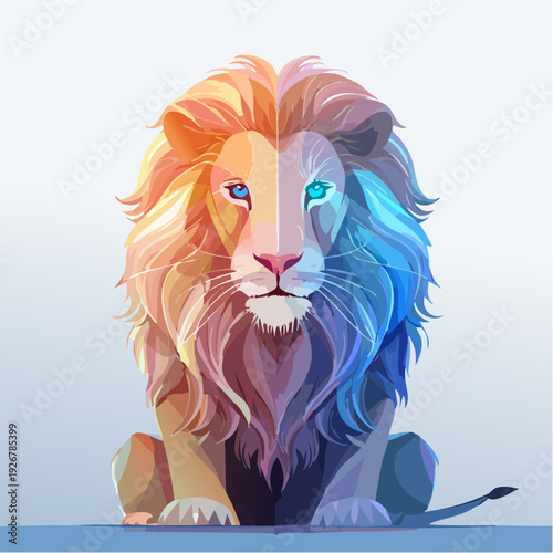 Majestic Lion Illustration with Warm and Cool Color Spectrum