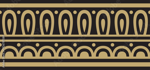 Classic greek black and gold seamless ornament. Vector endless pattern of ancient hellens. European border.