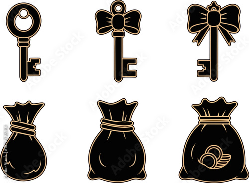 Black Keys and Money Bags Illustration.
