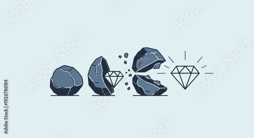 Diamond Cutting Process Illustration Stages.