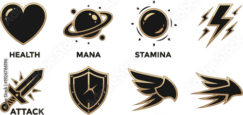 Collection of Video Game Icons and Symbols.