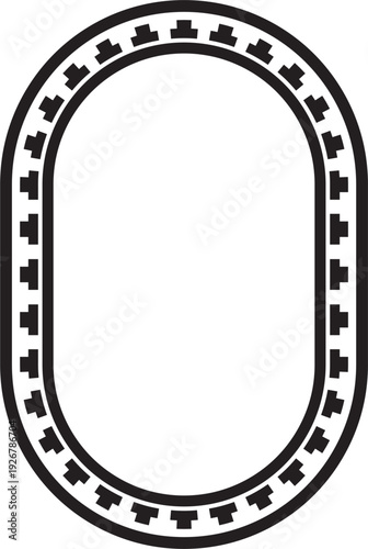 Vector black monochrome stencil oval classic byzantine ornament. Circle, ring, border, Ancient Greece, Eastern Roman Empire frame. Decoration of the Russian Orthodox Church