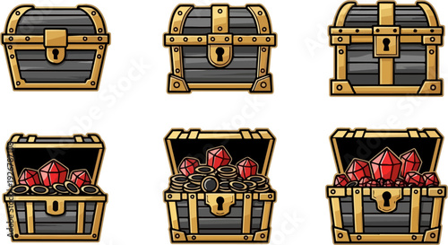 Treasure Chest with Jewels and Gold Coins.