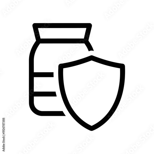 Simple black line art icon of a jar with a shield, symbolizing protection and security, on a white background.