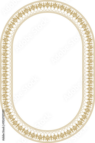 Classic Greek golden round oval ornament. Vector pattern, circle of ancient Hellenes. European border - ring.