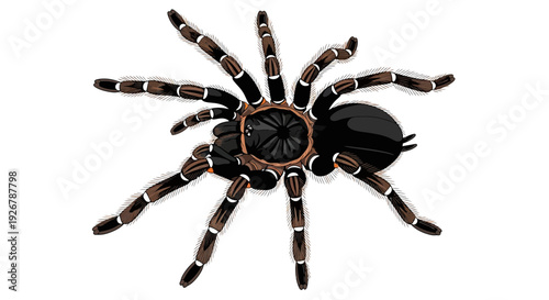 Hairy Tarantula Spider Overhead View Isolated on White