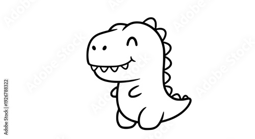 Cute dinosaur cartoon character, smiling T-rex, rounded shapes, pastel color palette, flat vector illustration, thick smooth outlines, child friendly design