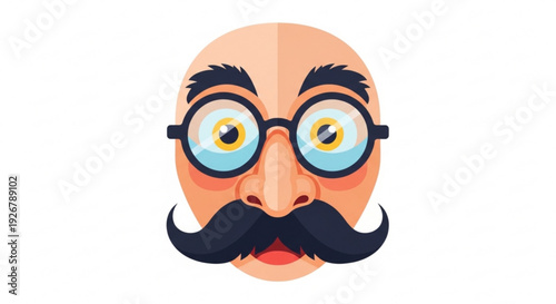 Cartoon man face with glasses and mustache on white background