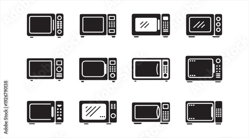 Minimal microwave oven icon set for kitchen appliance and cooking design projects