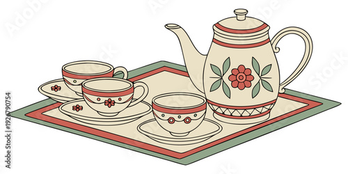 Wallpaper Mural Vintage Tea Set Vector Illustration Retro Kitchenware Flat Lay Knolling Porcelain Tableware Collection.svg Torontodigital.ca