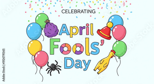 Celebrating april fools' day with colorful balloons confetti and festive decorations