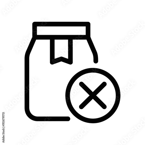 A minimalist black line art icon of a milk or yogurt container with a cross symbol, suitable for dairy product packaging and UI design.