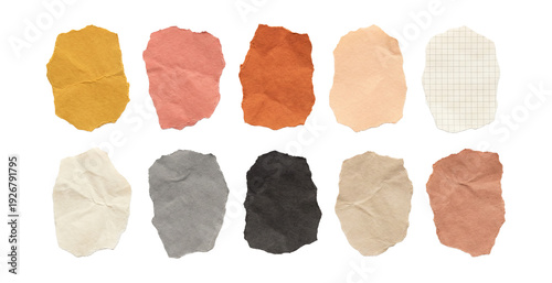 Textured torn paper blobs elements set.