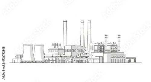 Detailed architectural illustration of a large industrial power plant complex.