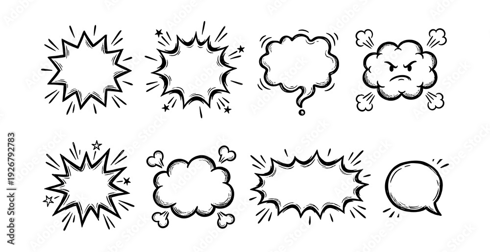 Fototapeta premium Doodle ink soundless exclamation clouds .
