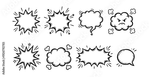 Doodle ink soundless exclamation clouds .
