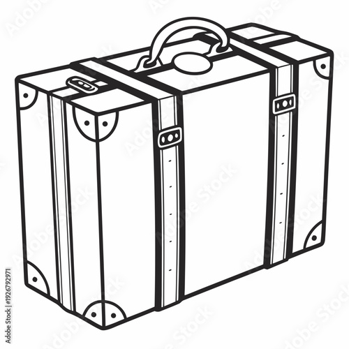 Vintage style illustration of a closed antique travel trunk featuring securing straps and a sturdy top handle suitable for journeys.