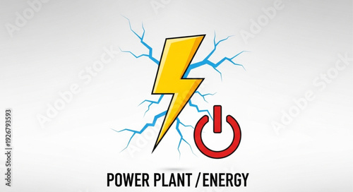 Energy and Power Plant Concept Depicted with Lightning and Power Button.