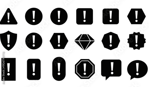 Alert and Warning Icon Set Bold Exclamation Mark Symbols Safety Vector Collection Isolated on White