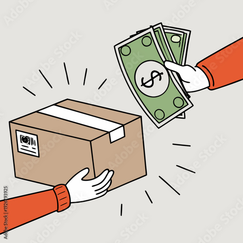 A person exchanges a package for cash Vector