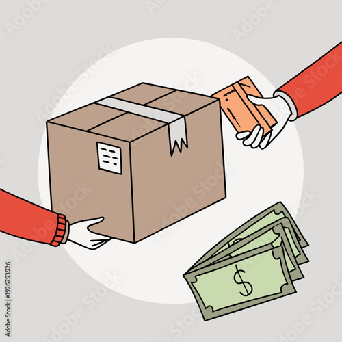 A person hands over a package and receives money Vector
