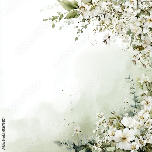 A delicate arrangement of white flowers on a soft green background, perfect for spring-themed designs.