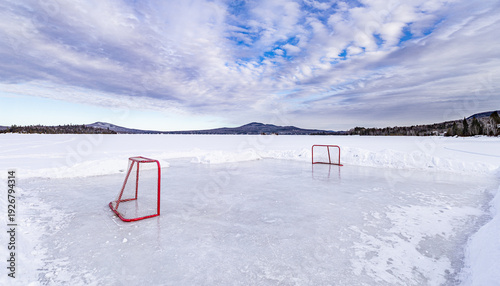 Canvas Print Patinoire de hockey sur un lac