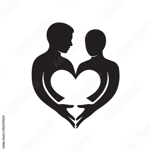 Couple holding heart symbol icon for love romance and relationship connection with tenderness affection and care between two people